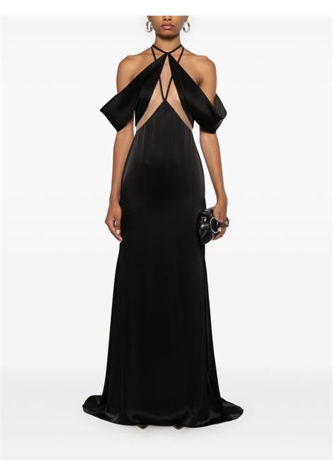 Black tulle-detail satin gown David Koma - women DAVID KOMA | PF24DK24DLABLK